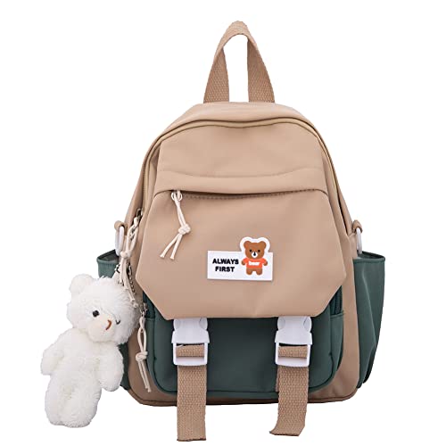 Mochila Kawaii para niñas, mochila escolar de lona japonesa Harajukue para niñas y estudiantes, bonita mochila estética pequeña de lona, accesorios Kawaii, mochila para la escuela, café Cover