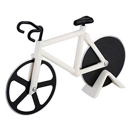 Apt Accessory Dual Stainless Steel Non-Stick Cutting Wheels Display Stand A Very Cool Bicycle Pizza Cutter for Kitchen, Multicolour