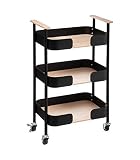 Five - Desserte de Cuisine à 3 Niveaux avec roulettes en Métal Noir et Bois H 74.6 cm