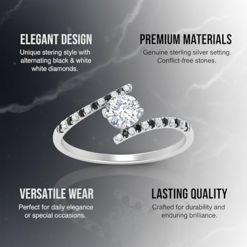 Image of Choose Your Gemstone Bypass Modern Round Diamond CZ Ring 925 Sterling Silver Round Shape Side Stone Engagement Rings Lightweight Office Wear Everyday Gift Jewelry US Size 4 to 12
