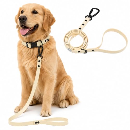 Image of Adil's Biothane Waterproof Dog Collar, Dog Leash & Collar Leash Combo | Heavy Duty TPU Coated Webbing | Adjustable Quick Release Buckle | Odour Resistant (Lemon White, M-18, Leash Only)