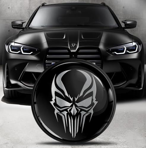 Biomar Labs Compatible con BMW Emblema de Insignia de 82 mm para Capó Delantero Trasero Maletero Calavera Skull Negro Plata EO 6