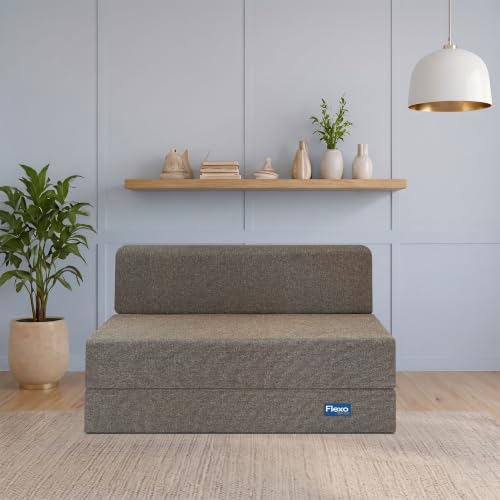 Image of Starlon 1 Seater Foldable Sofa Cum Bed 3-in-1 with Washable Jute Fabric Cover, Space Saving Guest Bed for Living Room & Apartment, Pre-Assembled Ash Gray 3x6 Ft