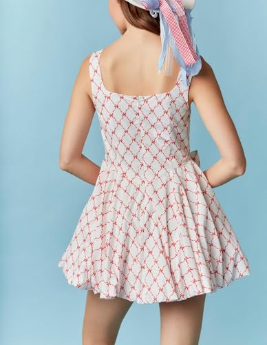 Image of Women Y2K Tie Shoulder Mini Dress Bow Babydoll Ruffle Short Dress Summer Boho Floral Flowy Beach Sundress