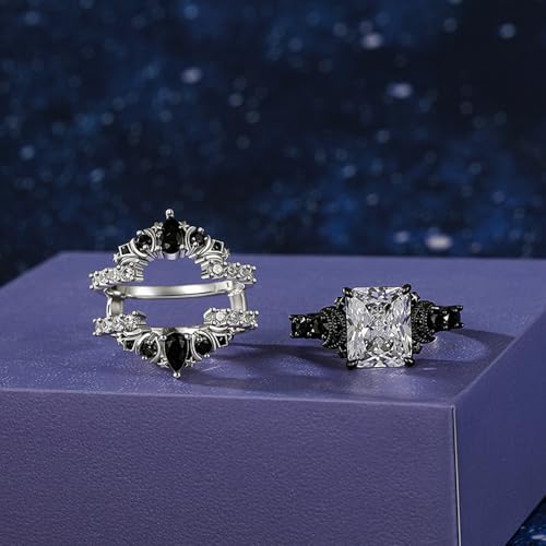 Jeulia Luna Astra Stackable Wedding Ring Set for Women, 5.2 CT Lab Created Cz Engagement & Bridal Bands, Moon and Star Radiant Cut Design in 925 Sterling Silver, Gift Box3