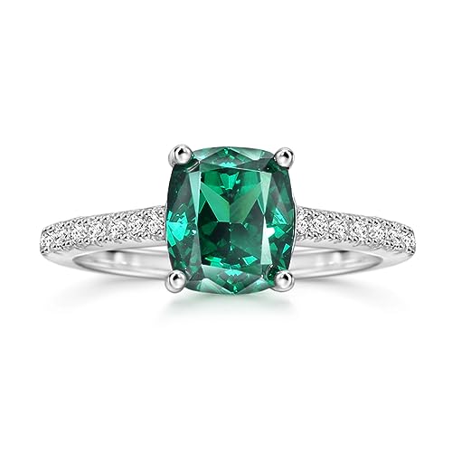 Michooyel S925 - Anillo de compromiso de circonita cúbica de corte cojín de 1,5 quilates para mujer, anillo de boda de diamante verde, anillo de promesa, anillo de boda de plata de ley, Q, Piedra