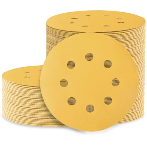 Image of 100 PCS 5 Inch 400 Grit Hook and Loop Gold Sanding Discs Sandpaper