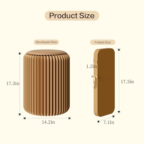 Image of 17 Inch Folding Stool 660lb Foldable Paper Stool, Eco-Friendly Kraft Paper Honeycomb Design Home Furniture Modern, Foldable to 1.2 Inch Round Foot Stool for Living Dining Room (Brown)