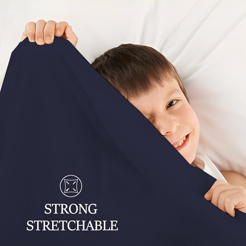 Image of Sensory Bed Sheet for Deep Pressure Therapy - Spandex Bed Sheet - Sensory Compression Blanket for ADHD, Autism - Breathable & Hypoallergenic, Navy, Twin Size