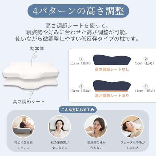 DreamCat's 枕 低反発 日本製 まくら 高さ調節 仰向き 横向き 凹型の中空設計 頭が安定 寝返りやすい pillow for sleeping 幅32×奥行54cm グレー [4]