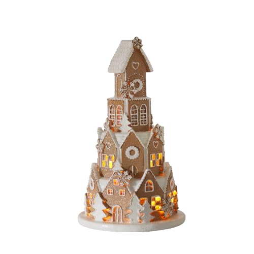 Braxio Indoor Christmas Decorations Resin Gingerbread House with LED Light - Traditional Cottage & Church Village Collectible Figurines, 5.0 x 5.0 x 8.25 Inch, Gingerbread Color Braxio Indoor Christmas Decorations Resin Gingerbread House with LED Light - Traditional Cottage & Church Village Collectible Figurines, 5.0 x 5.0 x 8.25 Inch, Gingerbread Color