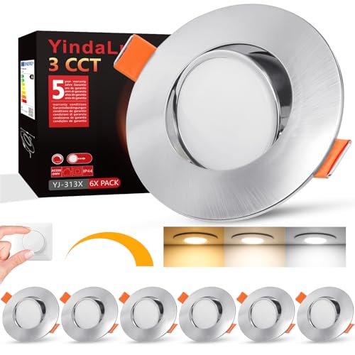 Downlight LED Empotrable Regulable 5W 3000K 4000K 6500K, Focos Interior Extraplano 45° Ajustable, Corte 68 80mm, AC 220 240V, IP44, Ojos de Buey Para Baño Salón, 6 Pack