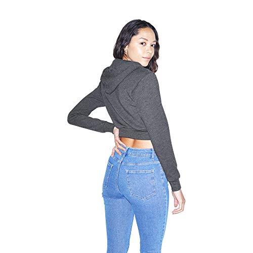 American Apparel Women's Flex Fleece Cropped Long Sleeve Zip Hoodie, Dark Heather Grey, Medium