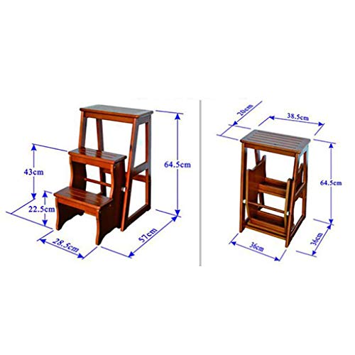 Escabeau de tabouret pliable multifonctionnel en bois 3 marches - 3