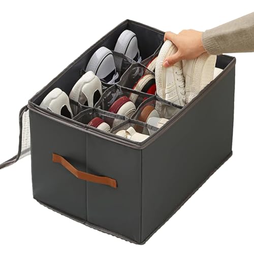 Shoe Organizer For Closet, Shoe Rack, Fabric Shoe Organizer Storage Box, Shoe Storage Bins With Clear Cover, Adjustable Dividers Fits, With Handle For Living Room Dormitory Entrance Closet
