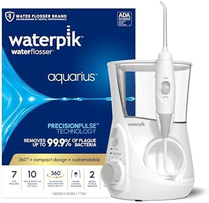 Image of Waterpik Aquarius Water Flosser for Teeth Cleaning,Gums,Braces,Dental Care,Electric Power with 10 Settings,7 Tips for Multiple Users and Needs,ADA Accepted,White WP-660,Packaging May Vary,(Pack of 6)