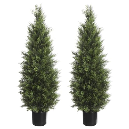 2 Pack 4FT Artificial Cedar Topiary Trees, UV Protected Faux