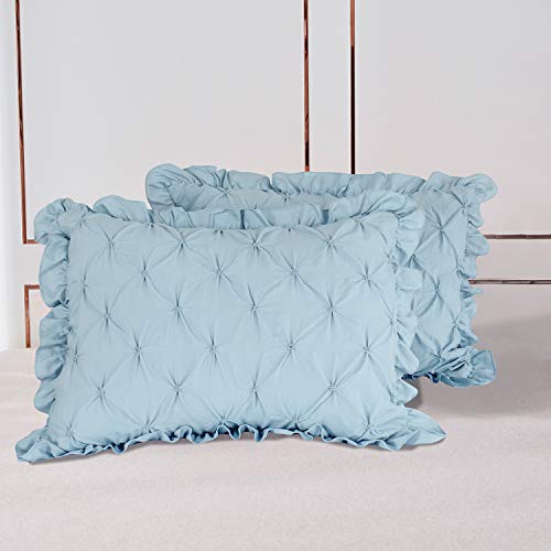 Brhf 3 Pcs Bedding Set With Two Shams Lace Ruffled - Pintuck Pinch Pleat Design - Super Soft Prewashed Microfiber Lightweight - Blue King Size #TOP4