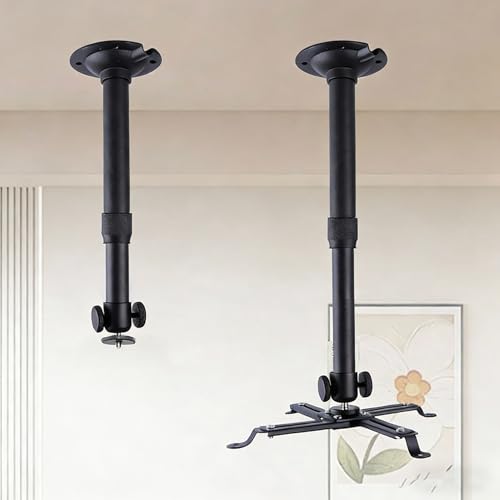 Image of WINRIOO Universal Projector Ceiling Mount Adjustable Length 14-24 in,4-Hole & Single-Hole Compatible Bracket for Home Theater, Office, Classroom,Aluminum Alloy Material,Black