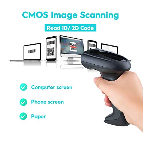 Nadamoo Wireless Barcode Scanner With Cradle, 2D Cordless Bar Code Reader 400M Transmission Distance Cmos Imager Read 1D, 2D, Qr Code, Data Matrix, Pdf417 For Windows Mac Linux #TOP2