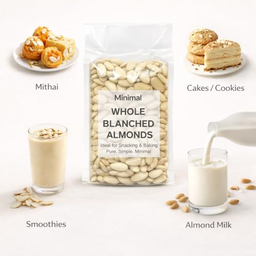Image of Minimal Whole Blanched Almonds 150g | Premium Skinless Almonds | Smooth Texture, Clean Taste | Ideal for Snacking, Baking & Desserts (Pack Of 1)