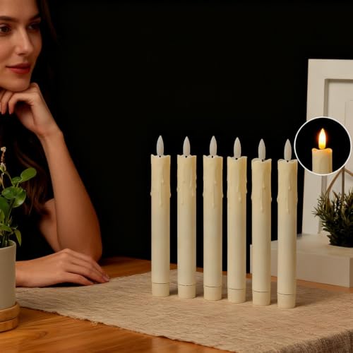 Velas LED de 6 piezas parpadeantes largas artificiales con control remoto para interior 3