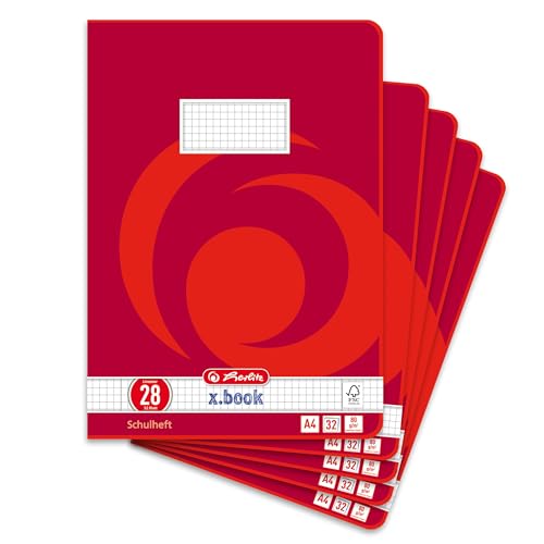 herlitz Schulheft A4 32 Blatt Lineatur 28 kariert mit Doppelrand 5 Stück