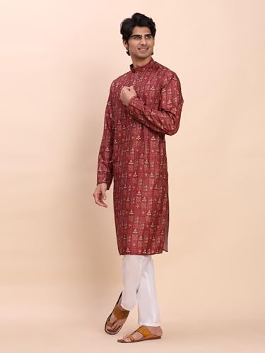 Image of Pro-Ethic Style Developer Men's Cotton Printed Kurta Pajama Set Traditional Outfit | Mandarin Collar (E-129)