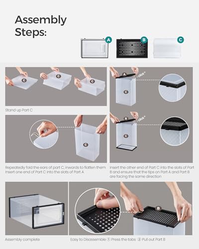 Image of SONGMICS Shoe Boxes, Pack of 24 Shoe Storage Organizers, Stackable Clear Plastic Boxes for Closet, Sneakers, 13.1 x 9.1 x 5.6 Inches, Transparent and Black ULSP906B12