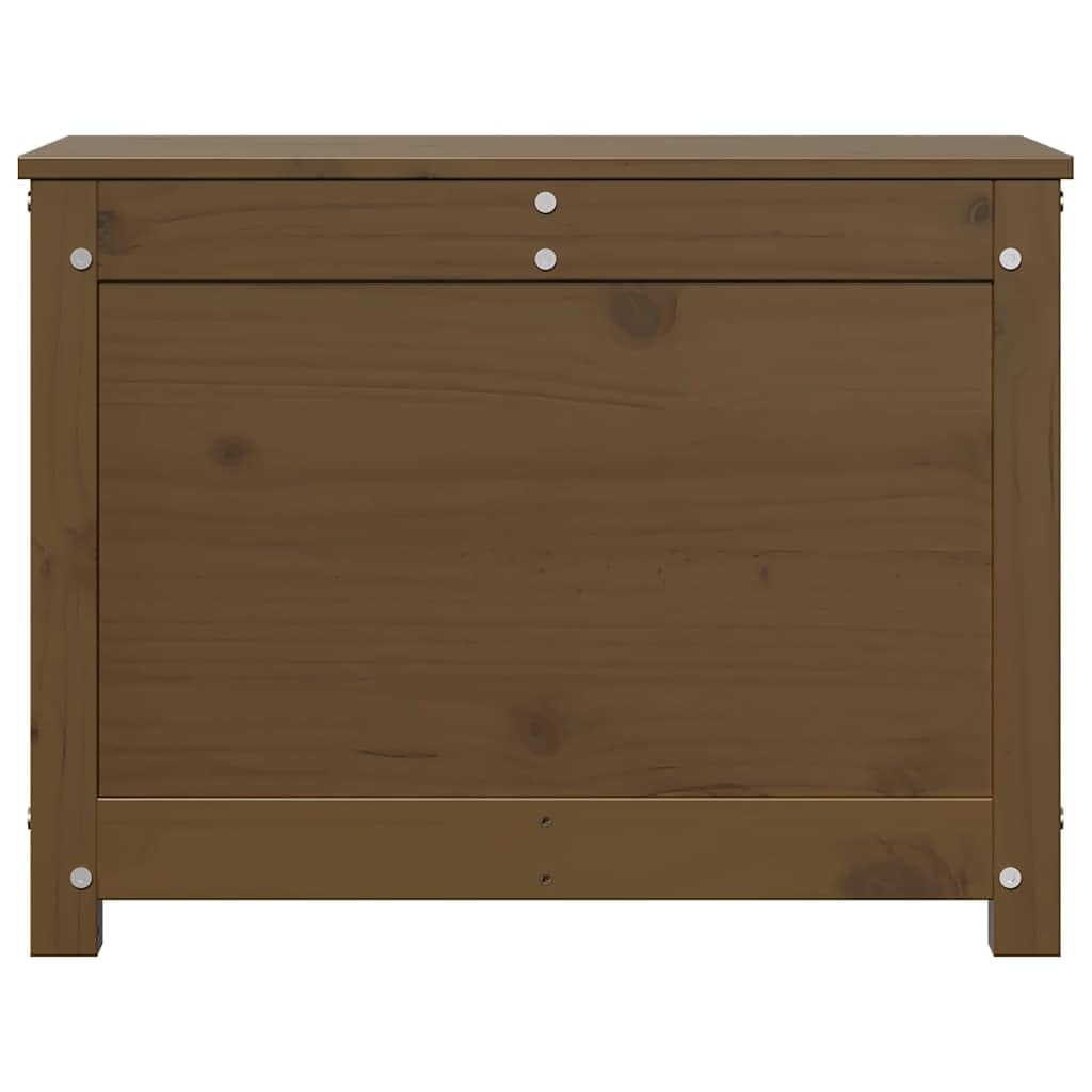 Baúl marrón miel 60 x 32 x 45,5 cm caja de almacenamiento de madera maciza de pino con tapa y muelle de gas, caja rústica para salón y pasillo, caja de madera versátil