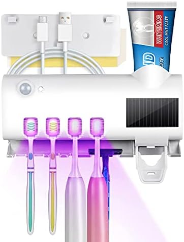 Toothbrush Sanitizer, UV Toothbrush Sanitizer Holder for Bathroom Wall Mounted Toothbrush Holder with Sterilizer Function ，Toothbrush Sanitizer with 4 Slots and 1 Automatic Toothpaste Dispenser 1