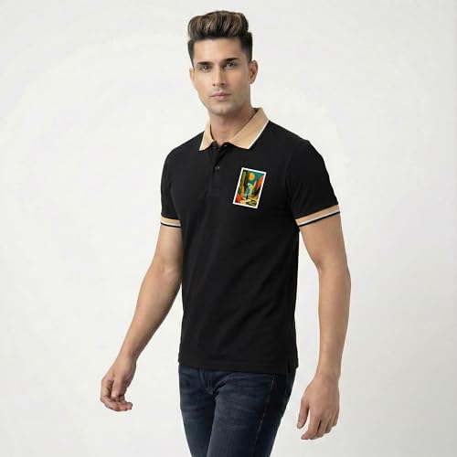 Image of Men's Regular Fit Solid Half Sleeve Casual Tipping Collar Polo T-Shirt