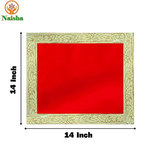 NAISHA Set Di 2 Tappetini Pooja In Velluto Rosso Con Ricamo Oro - 38x38 Cm - Panno Per Altare Mandir E Decorazioni Religiose - 4