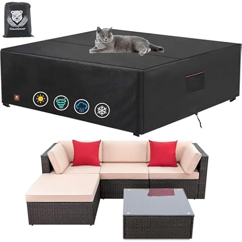 ClawsCover 5-6 Pieces Patio Furniture Sets Covers Waterproof,4 Seater Wicker Rattan Outdoor Sectional Couch Sofa Cover,Fadeless Tearproof Patio Table Set Cover,Rectangle,85Lx59Wx25H Inch Cover