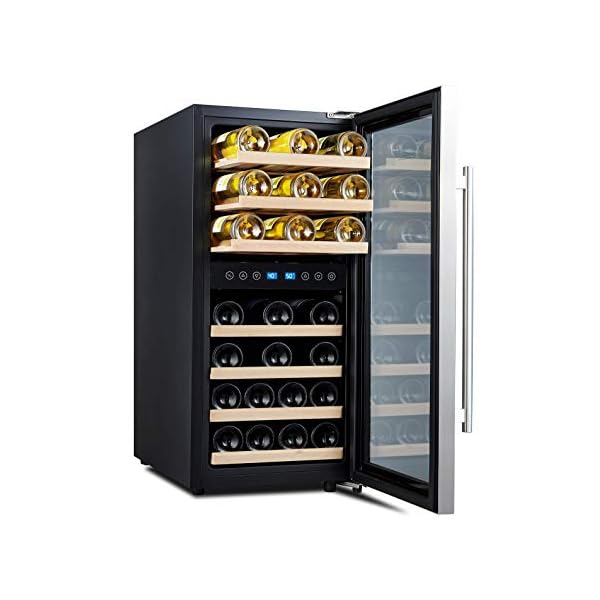 Phiestina Dual Zone Wine Cooler Refrigerator, 33 Bottle Free Standing