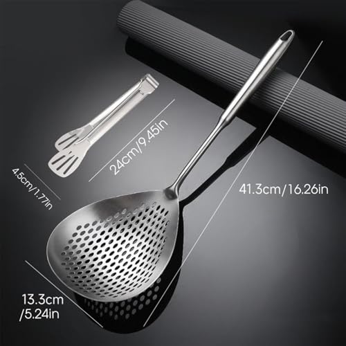 Stainless Steel Strainer Spoon for Cooking, Kitchen Strainer Ladle, Cooking Skimmer Spoon, Heavy-Duty Stainless Steel Strainer Ladle with Clip for Frying and Cooking - immagine 3