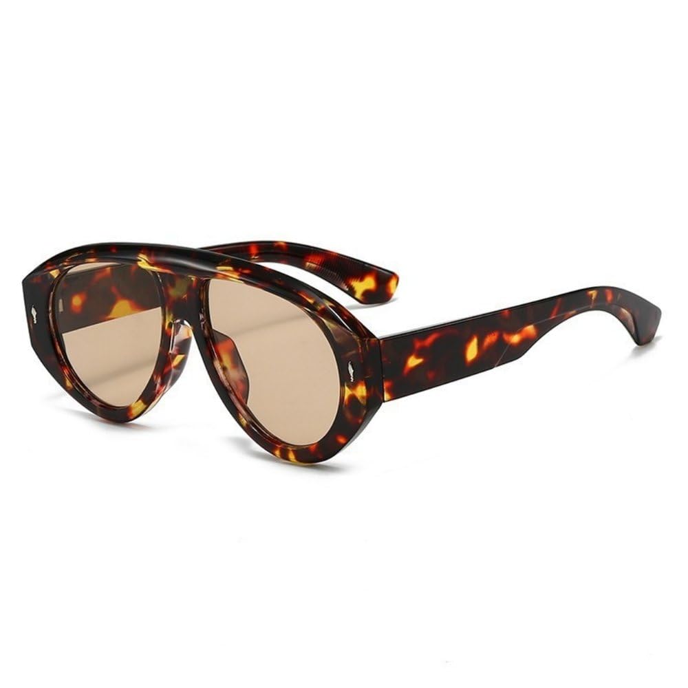 Damen-Piloten-Sonnenbrille, trendig, Oversize, farbige Fassung, UV400-Schutz, klassische Fahrbrille, Leopardenmuster, 1