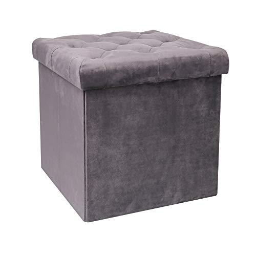 B FSOBEIIALEO Storage Ottoman Cube, Velvet Tufted Folding Ottomans with Lid, Footstool Rest