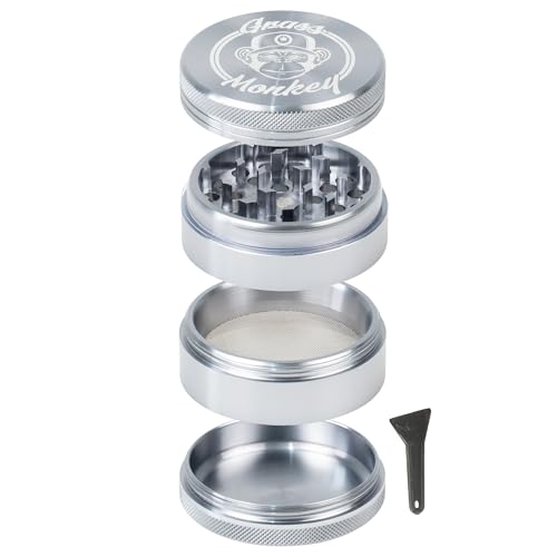 Grass Monkey® Aluminium Grinder – 4-teilig, Ø 5,5 cm – Robuste Kräutermühle mit scharfen Zähnen & Pollensieb – Inklusive Schaufel - Dark Grey Grass Monkey® Aluminium Grinder – 4-teilig, Ø 5,5 cm – Robuste Kräutermühle mit scharfen Zähnen & Pollensieb – Inklusive Schaufel - Dark Grey