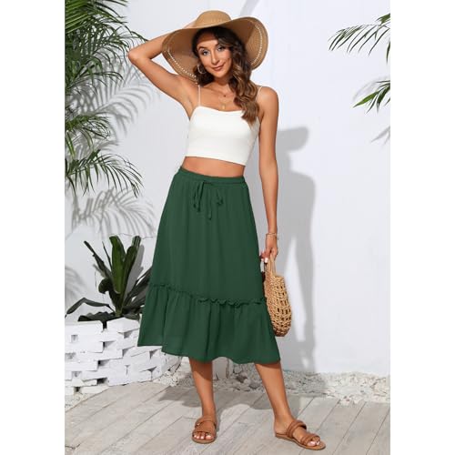 Image of Witsmile Summer Skirts for Women Bohemia Womens Midi Skirt High Waist Pleated Tiered Cover-up(Dark Green,2XL)