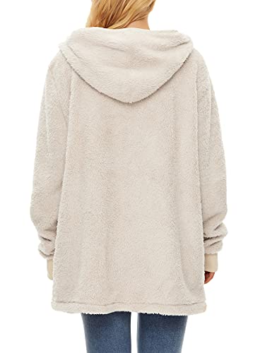 Image of Century Star Women Fleece Cardigan Hooded Loose Fuzzy Cardigan Coat Womens Fuzzy Jacket Outwear