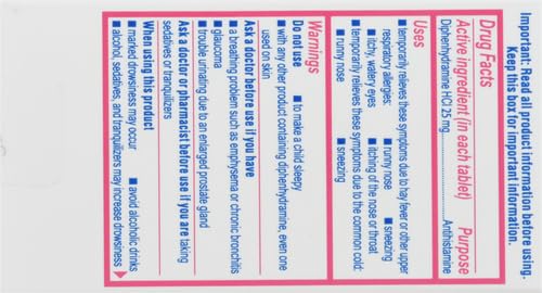 Image of Benadryl Ultratabs Allergy Medicine,25 mg Diphenhydramine HCl Antihistamine Tablets for Cold & Allergy Relief of Symptoms Like Sneezing,Runny Nose,Itchy Eyes & Throat,Hay Fever,100 Count (Pack of 2)