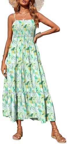 PRETTYGARDEN Women's Summer Maxi Dress 2025 Casual Boho Sleeveless Spaghetti Strap Smocked Tiered Long Beach Sundresses