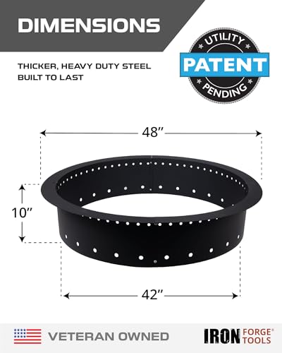 Image of Iron Forge Tools Smokeless Outdoor Fire Pit Ring Insert 48 Inch Round | heavy duty steel, permanent fire pit rings, backyard bonfire, smokeless firepit, 42 inch inner ring, pit liner insert