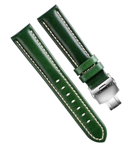 Bracelet montre cuir souple motif bambou vert 16mm