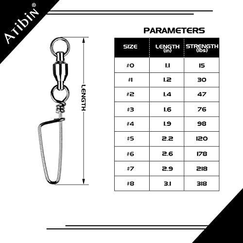 Atibin High Strength Fishing Swivel Freshwater Corrosion Resistance Fishing Snap Swivel Stainless Lock Snap Swivels Steel Ball Bearing Black Nickel 25Pcs 76Lbs #TOP5