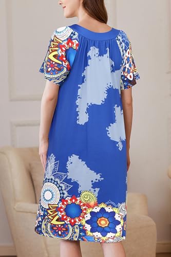 Image of Ekouaer Women Robe Zipper Front Mumu Duster Robes Zip Up Housecoat Soft Sleepwear with Pockets