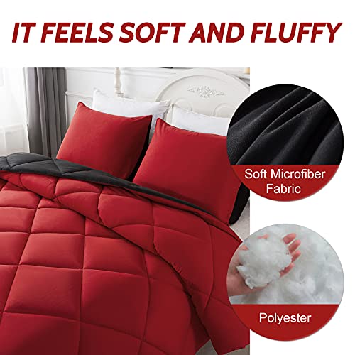 Decroom Lightweight Full Comforter Set With 2 Pillow Sham - 3 Pieces Set - Quilted Down Alternative Comforter/Duvet Insert For All Season - Red/Black - Full Size #TOP2