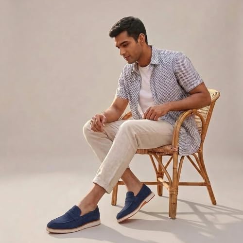 Image of HAYES LONDON Italian Suede Leather Loafers for Men | Casual Slip-On Shoes | Breathable & Lightweight Summer Wear | Comfortable Walking Shoes
