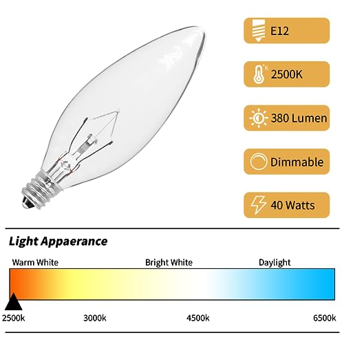 Cylyt 12-Pack E12 Candle Light Bulbs 40W Warm White 2500K thumb #2